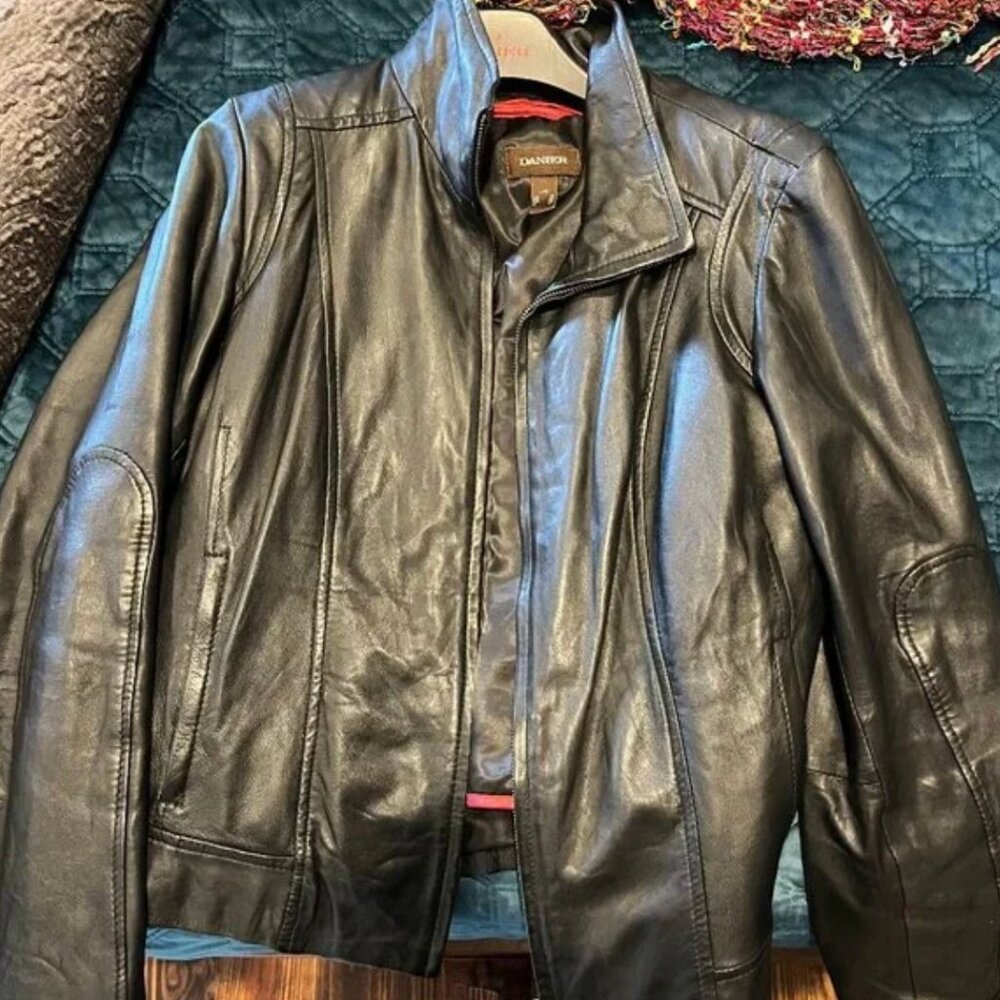 DANIER Black Lined Leather Jacket - L